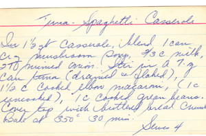 tuna spaghetti casserole recipe card